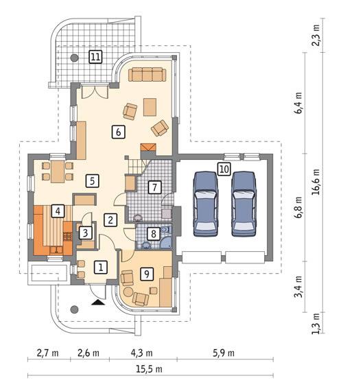 Rzut parteru POW. 127,4 m²