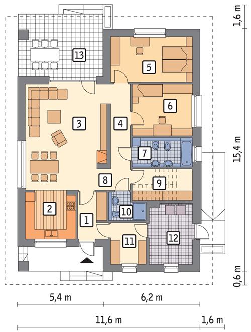 Rzut parteru POW. 117,2 m²