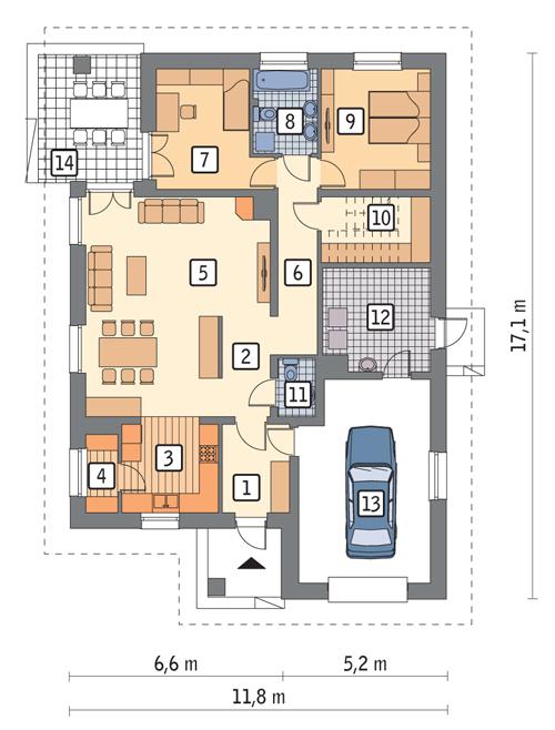 Rzut parteru POW. 134,7 m²