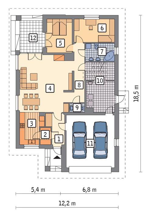 Rzut parteru: Wersja podstawowa POW. 153,3 m²