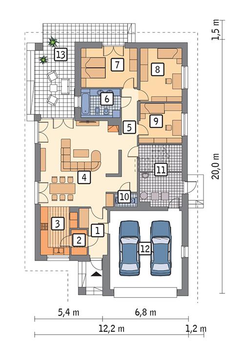 Rzut parteru POW. 164,7 m²
