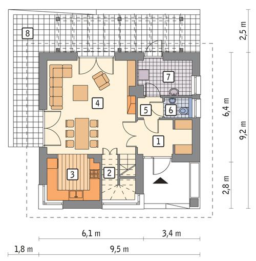 Rzut parteru POW. 54,7 m²