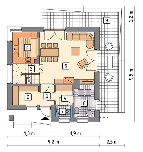 Rzut parteru POW. 58,8 m²