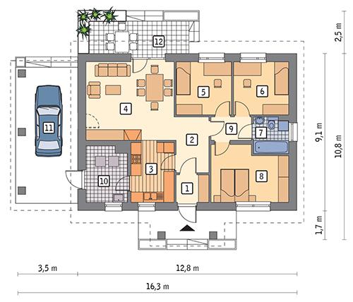 Rzut parteru POW. 88,2 m²