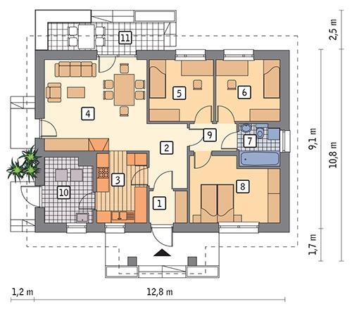 Rzut parteru POW. 88,2 m²