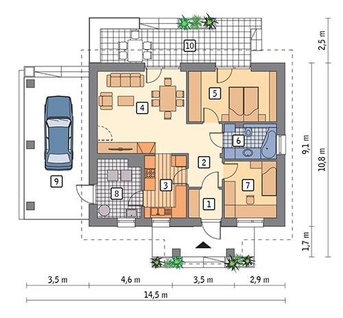 Rzut parteru POW. 75,2 m²