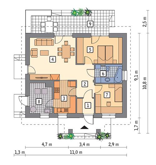 Rzut parteru POW. 75,2 m²