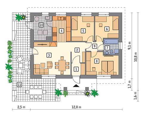 Rzut parteru POW. 88,5 m²