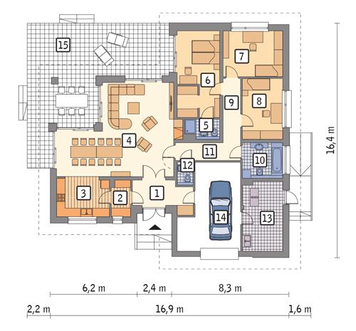 Rzut parteru POW. 163,5 m²