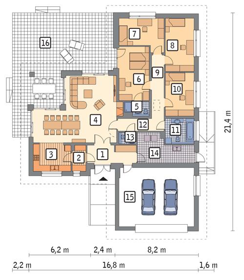 Rzut parteru POW. 196,8 m²