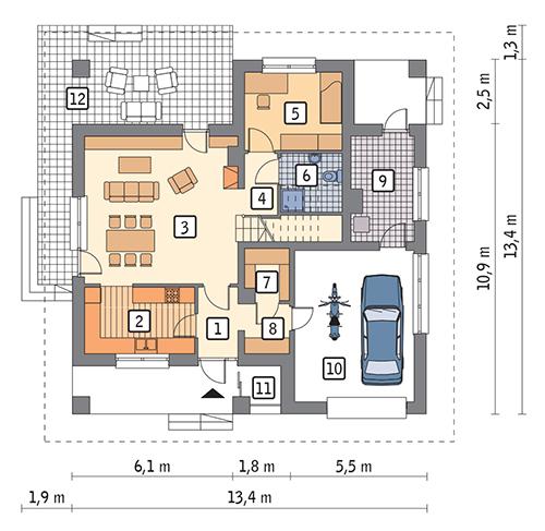 Rzut parteru POW. 104,6 m²