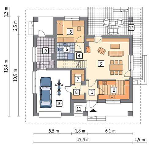 Rzut parteru lustro POW. 104,6 m²