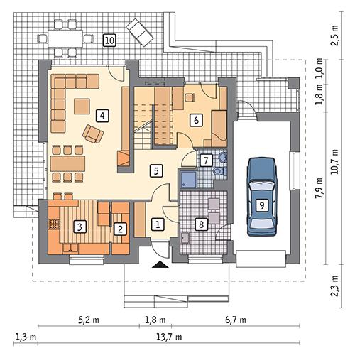 Rzut parteru POW. 97,9 m²