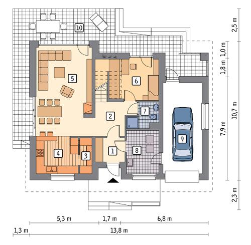Rzut parteru POW. 99,1 m²