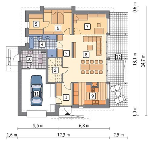Rzut parteru POW. 129,4 m²