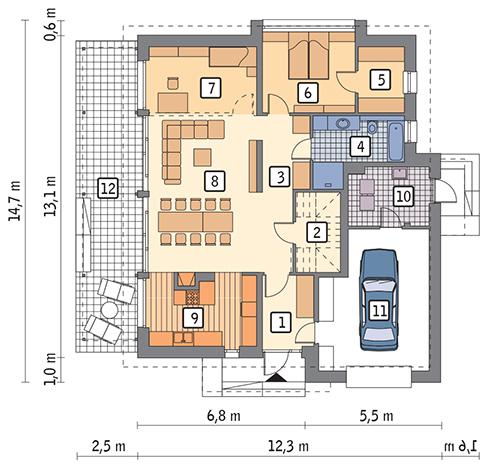 Rzut parteru lustro POW. 129,4 m²