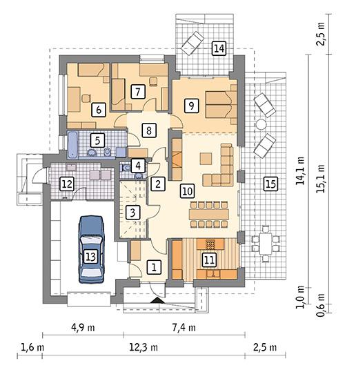 Rzut parteru POW. 131,5 m²