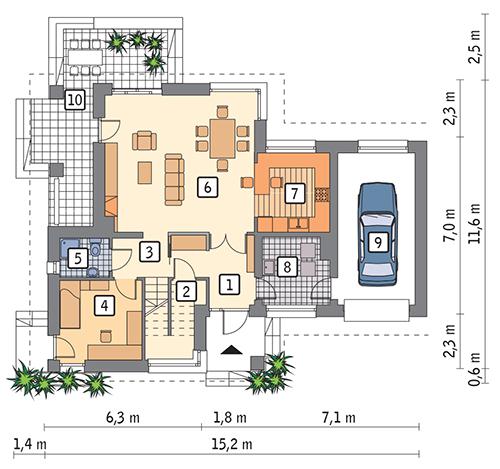 Rzut parteru POW. 95,1 m²