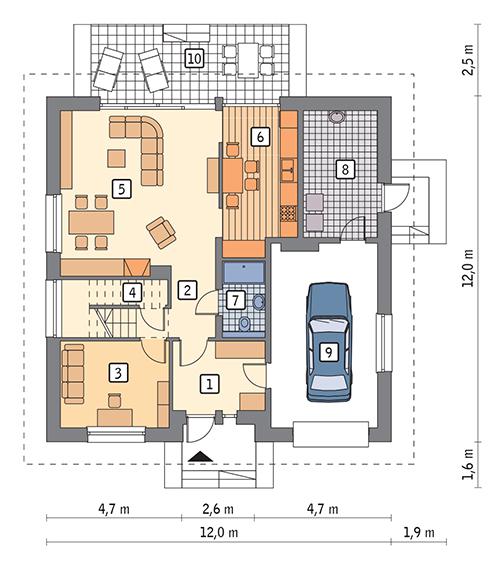 Rzut parteru POW. 109,0 m²