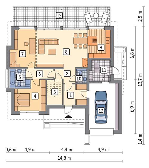 Rzut parteru POW. 126,6 m²