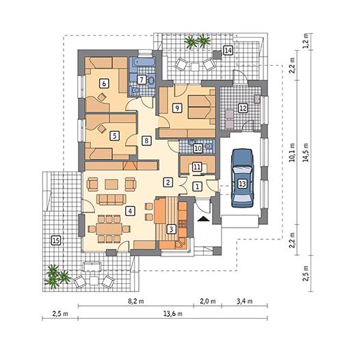 Rzut parteru POW. 127,6 m²