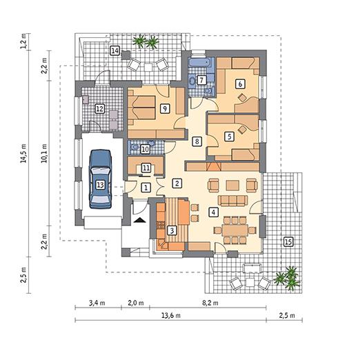 Rzut parteru lustro POW. 127,6 m²