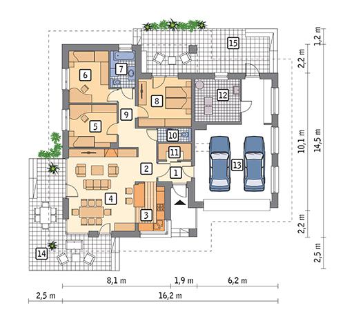 Rzut parteru POW. 150,3 m²