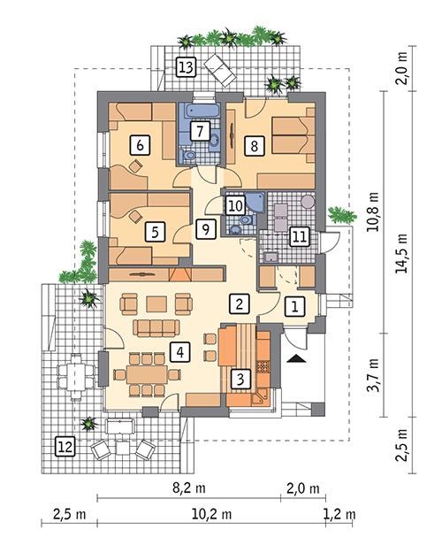 Rzut parteru POW. 106,6 m²