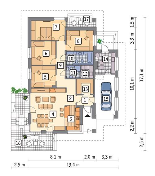 Rzut parteru POW. 149,6 m²