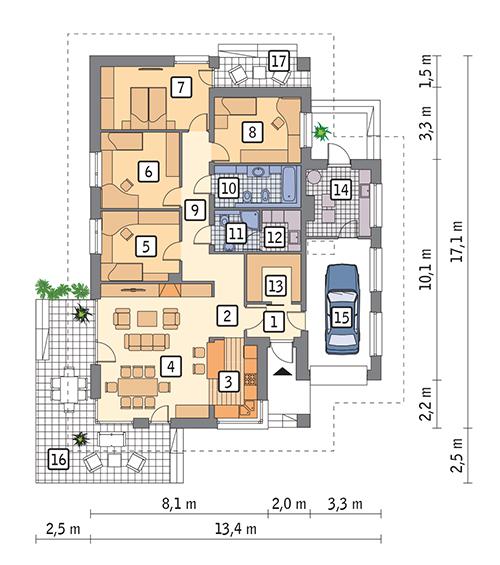 Rzut parteru POW. 149,6 m²