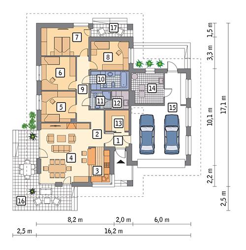 Rzut parteru POW. 174,1 m²