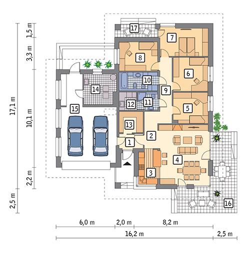Rzut parteru lustro POW. 174,1 m²