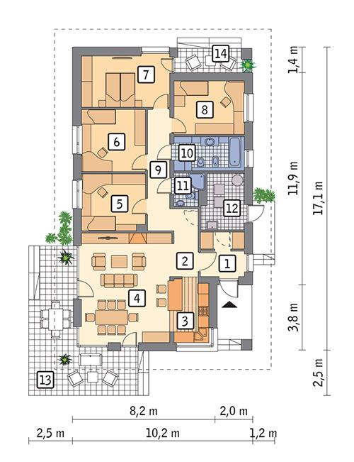 Rzut parteru POW. 123,1 m²