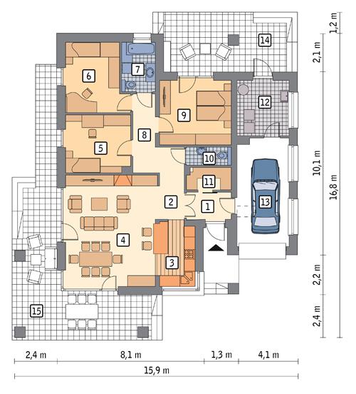 Rzut parteru POW. 127,5 m²