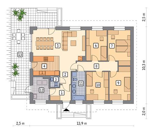 Rzut parteru POW. 112,8 m²