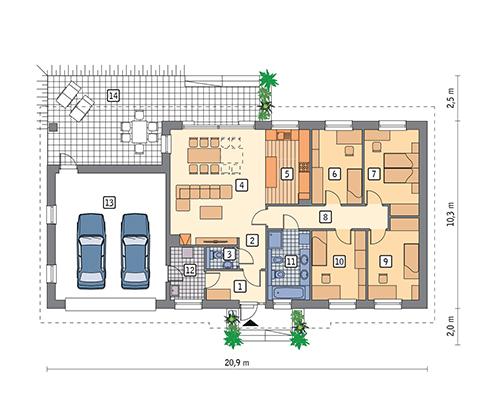 Rzut parteru POW. 161,4 m²
