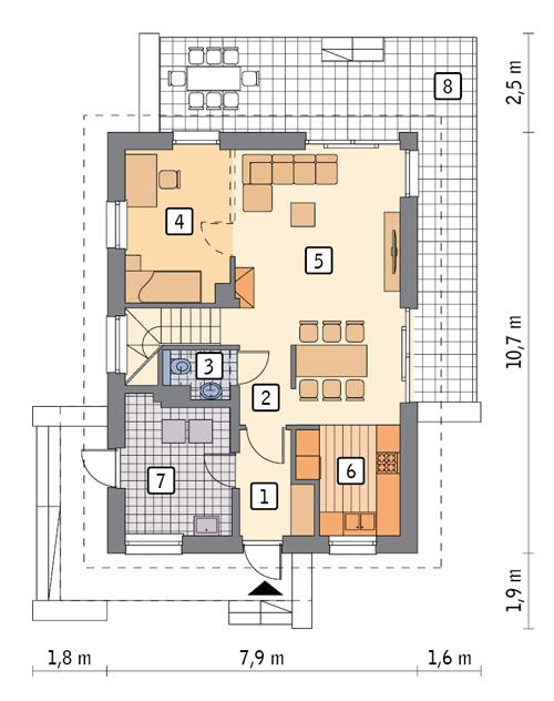 Rzut parteru POW. 59,9 m²