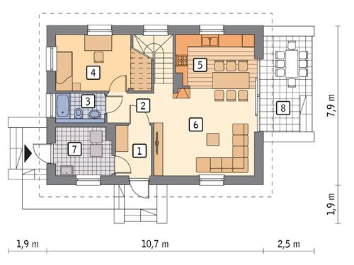 Rzut parteru POW. 61,1 m²