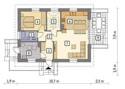 Rzut parteru POW. 63,1 m²