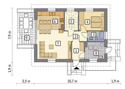 Rzut parteru lustro POW. 63,1 m²