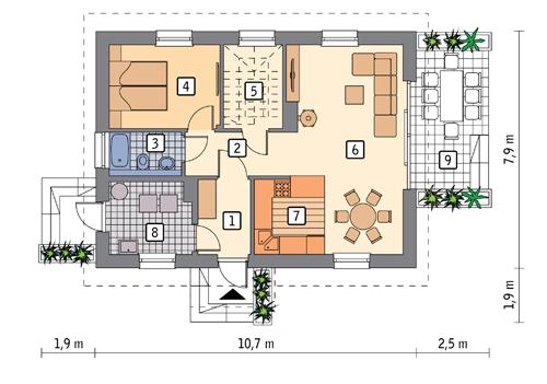 Rzut parteru POW. 62,9 m²