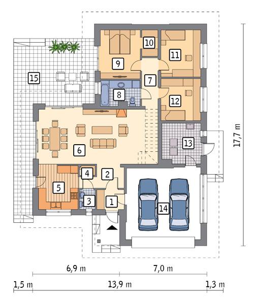 Rzut parteru POW. 152,9 m²
