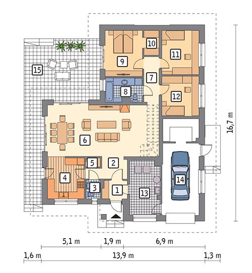 Rzut parteru POW. 147,3 m²