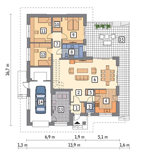 Rzut parteru lustro POW. 147,3 m²