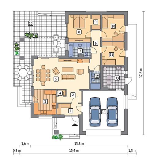 Rzut parteru POW. 153,8 m²