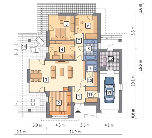 Rzut parteru POW. 142,8 m²