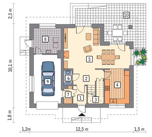 Rzut parteru lustro POW. 87,2 m²