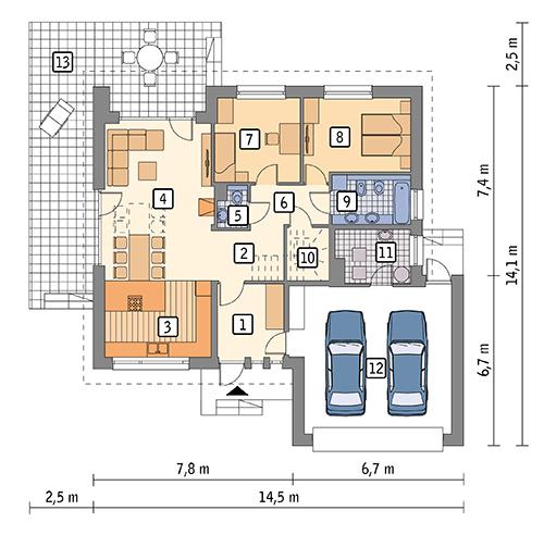 Rzut parteru POW. 130,0 m²