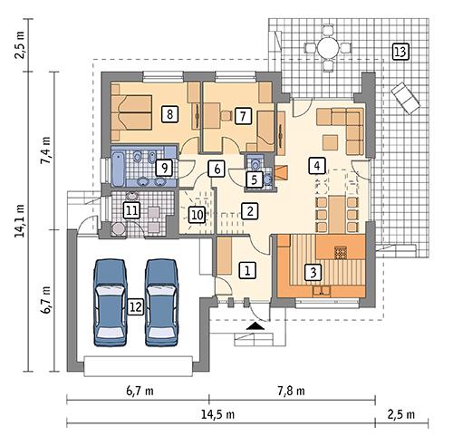 Rzut parteru lustro POW. 130,0 m²
