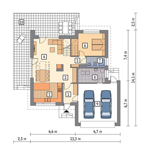 Rzut parteru POW. 117,2 m²
